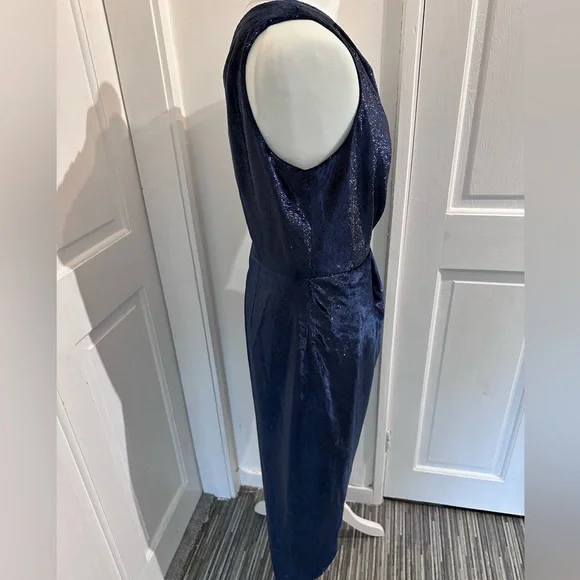 TED Baker Size 3 Navy One Shoulder Drape Midi Dress - Picture 7 of 17